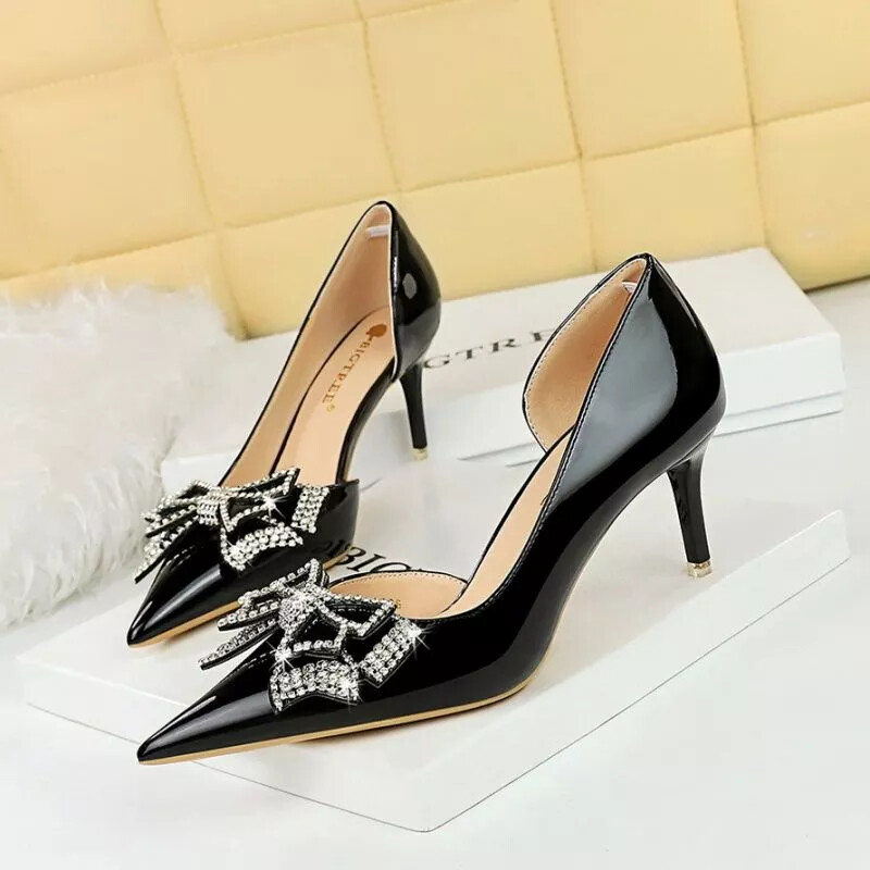 Zapatos de Salón Zapatos 8CM Elegantes Negro Pedrería Joya Piel Sintético 79649