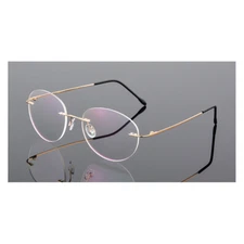 Rimless Metal Reading Glasses Men Round Blue Light Blocking Presbyopic Readers