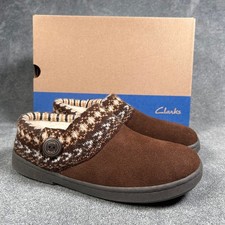 Clarks Clog Fair Isle Knit Sweater Slippers Dark Brown Womens 10M LB1144-42 NEW
