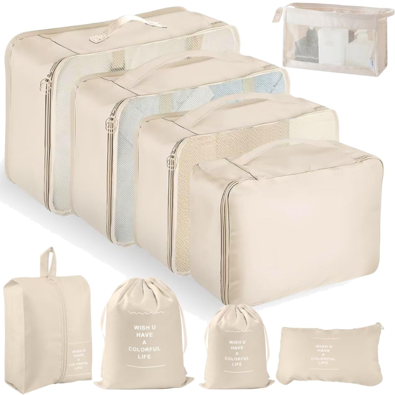 Organiseur valise 9pcs imperméable beige sac de rangement de voyage