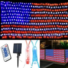  New Solar Powered American Flag Lights, 420 LED Red White and Blue 4th of J...