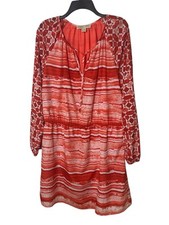 Michael Kors Coral Orange Striped Printed Shirt Dress Size 14 Tie Dye Polyester