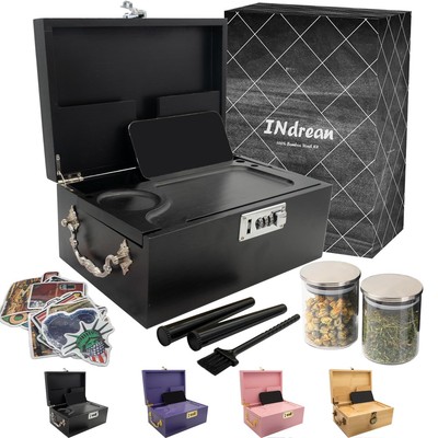 Large Black Bamboo Box with Combination Lock Decorative Storage Box with Det