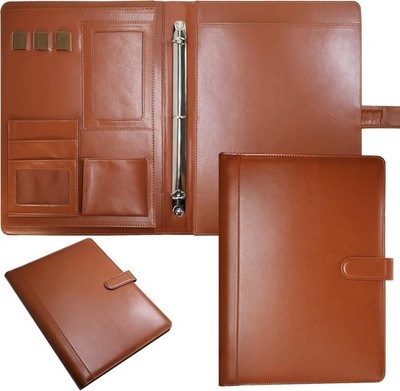 Leather Portfolio Binder 3 Rings Brown Padfolio W/ Letter Size Writing Pad