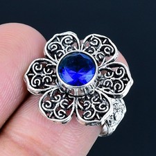 London Blue Topaz Gemstone Handmade 925 Sterling Silver Jewelry Ring Size 7.5