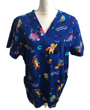 Wonderful World of Disney Sz Lrg Winnie Pooh Eeyore Tigger Halloween Scrub Top