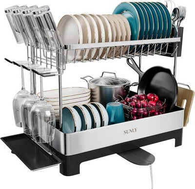 2 Tier Dish Drying Rack, Extra Large Dish Rack, Multifunctional Large Dish