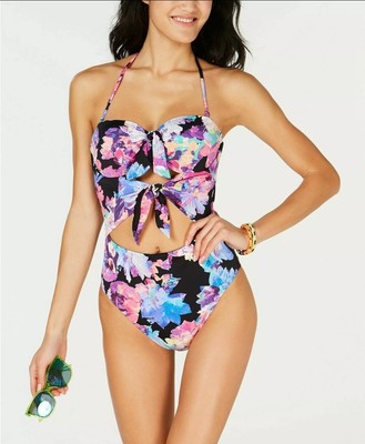 New $88 BAR III Women's One Piece Swimsuit All Over Tech Floral Multi-color Sz L
