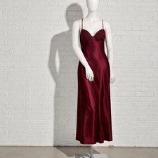 Vintage Burgundy Satin Lace Trim Maxi Slip Dress   Romantic Evening 44/ L