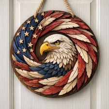 USA 250th Anniversary Wooden Sign Patriotic Eagle Door Hanger 4th July Decor