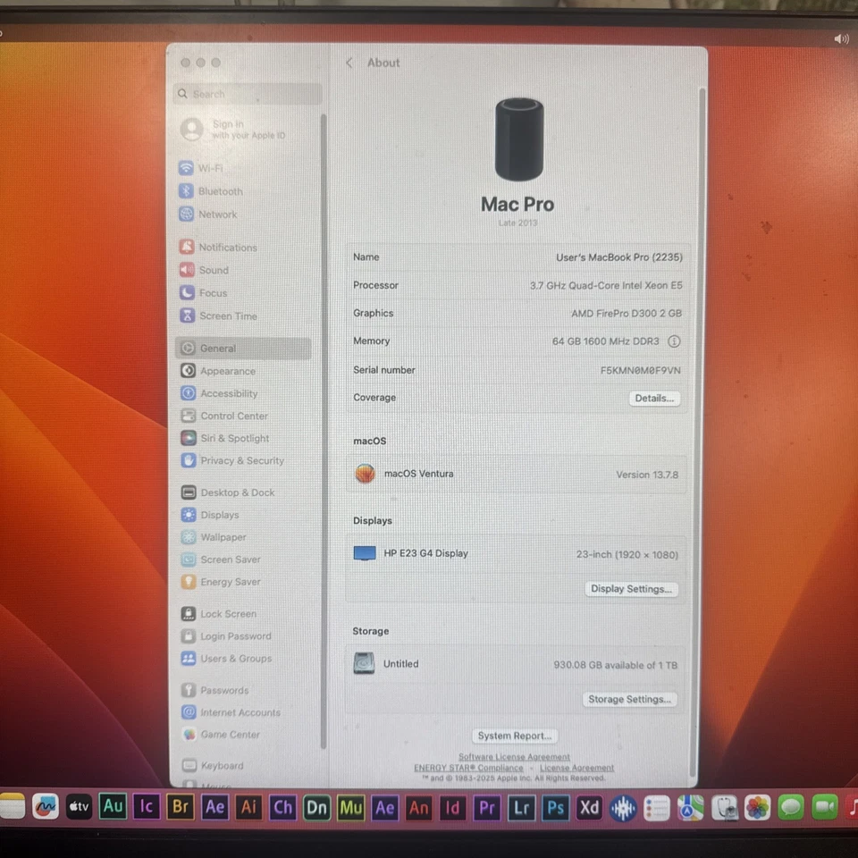 Apple Mac Pro A1481 6-Core Xeon E5-1650 V2 @ 3.7GHz 64GB RAM 1TB SSD D300 - Image 2 of 4