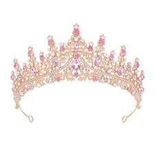 Gold Queen Crown and Princess Tiara for Women Bride Wedding Birthday Gifts Pink