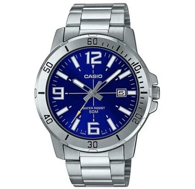 Casio Men s  Diver Stainless Steel WATCH  50 Meter  Resistance  MTPVD01D-2BV NWT