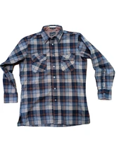 Richman Men's Medium Tartan Plaid Shirt Wool Blend Long Sleeve Vintage Flaw