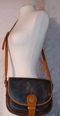 Vintage Pierre Balmain Brown Leather Canvas Lovebird Crossbody