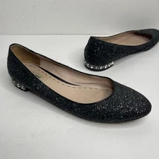 MIU MIU Black Glitter Crystal Embellished Heel Ballet Flat Size 39.5 Designer