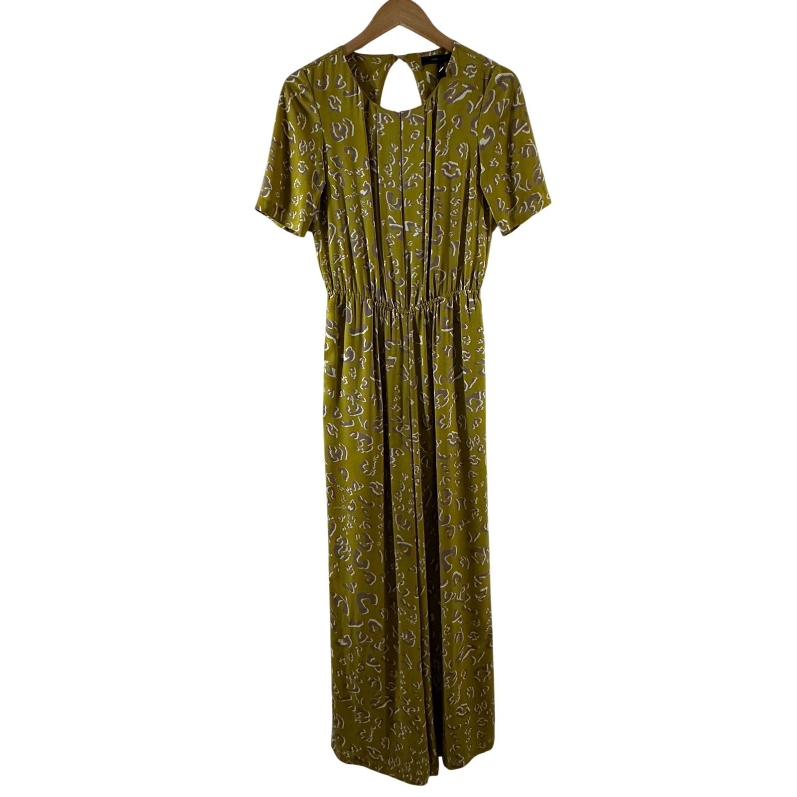 BCBGMAXAZRIA Maddison Jumpsuit XS Olive Green Abstract Leopard Wide Leg