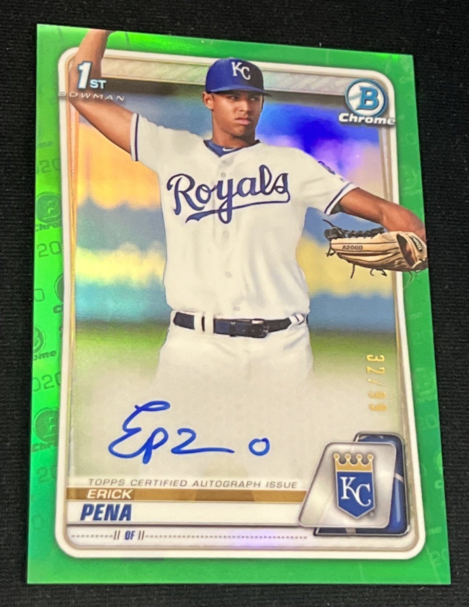 2020 Bowman Chrome Erick Pena Prospect Auto Green Refractor /99 #CPA-EPE Royals