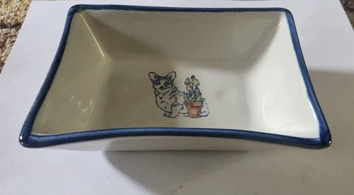 Vintage Louisville Stoneware Kentucky Corgi With Multicolor Tulips Serving Dish