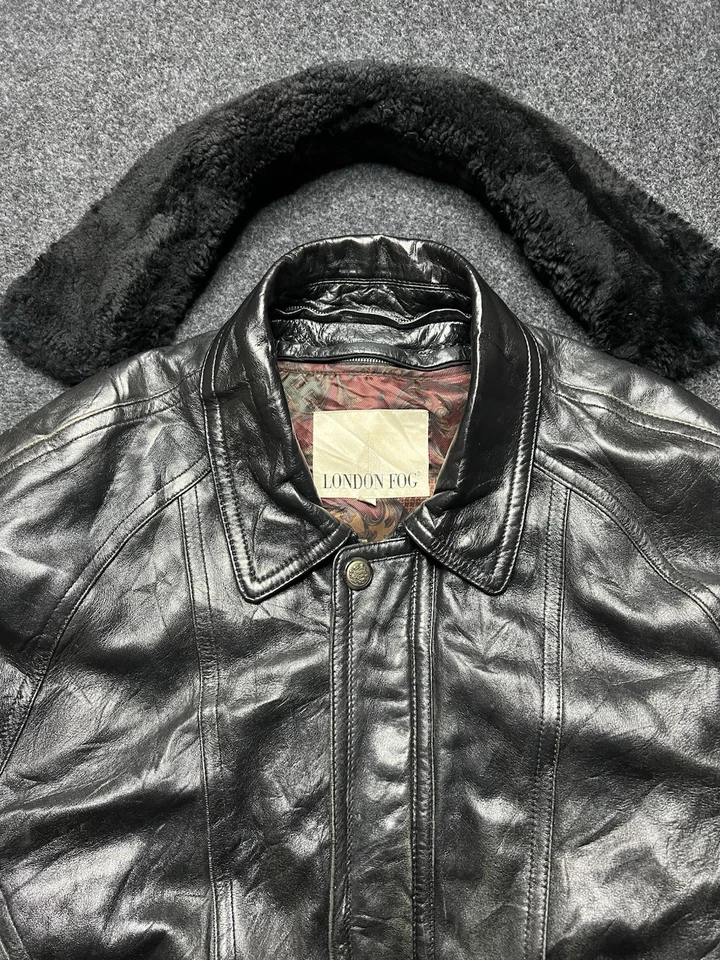 London Fog Black Bomber Orignal Leather VTG Removable lining Jacket men Size XL - Image 4 of 4