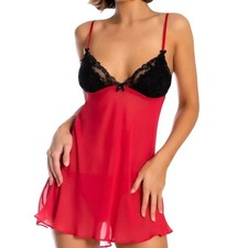 Linea Donatella Babydoll Chemise Lingerie Set Crimson Size Large