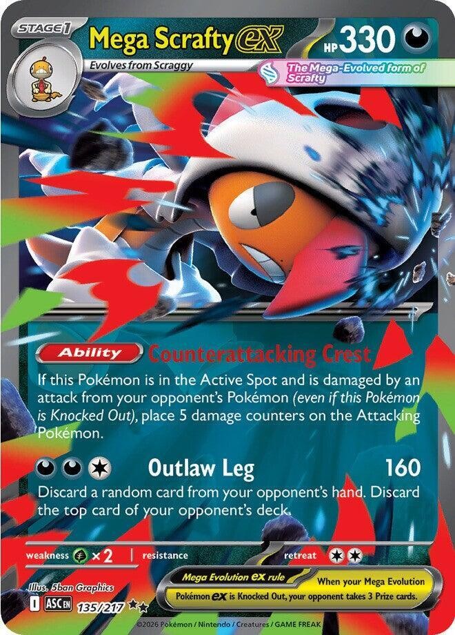 MEGA SCRAFTY EX 135/217 ASCENDED HEROES POKEMON (DOUBLE RARE, NM