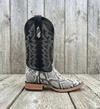 Men's Python Print Leather Western Boots Natural Tan Square Toe