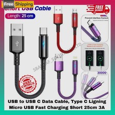 USB  to USB C Data Cable, Type C Ligning Micro USB Fast Charging Short 25cm 3A