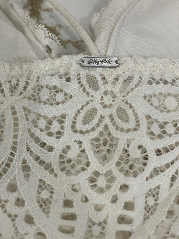 Gilly Hicks Strappy Lace Bralette Women Medium White Wireless Padded Longline - Image 4 of 4