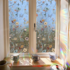 Boho Flower Stained Glass Window Film 3D Rainbow Privacy Cling Decor