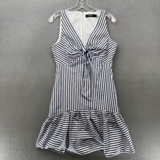 Lauren Ralph Lauren Dress Womens 8 Blue White Striped Tie-Front Crepe Sleeveless