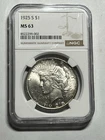 1925-S Peace Silver Dollar $1 NGC MS63 Tough Date Nice Luster