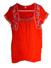 Old Navy Women's Red Embroidered Dress L Cotton Gauze Boho Peasant Cottage