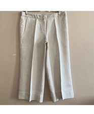 J. Jill Women s Beige Linen Blend Cropped Wide-Leg Pants Metallic Pockets 12