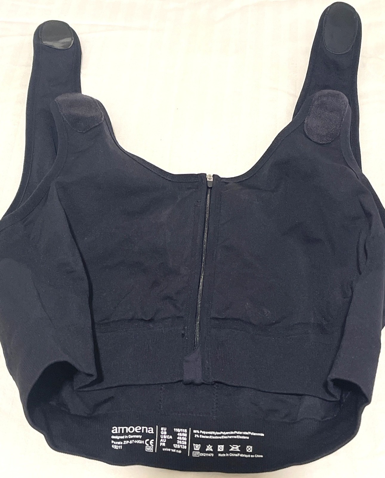 Compression Bra Black Front-Zip Post-Surgery Amoe… - image 1