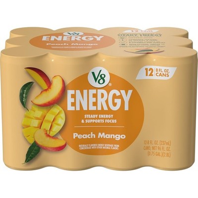 Deliciously Energizing Peach Mango Drink - 80 mg Caffeine, 12 x 8 oz Cans