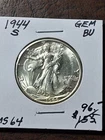 1944-S WALKING LIBERTY HALF DOLLAR. MS/ BU/ CHOICE. HIGH RATED .FULL MINT...