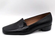 Easy Spirit Loafers Womens Black 7.5 Leather Slip On Shoes Moc Toe Stretch