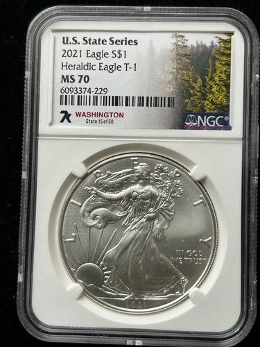 2021 AMERICAN SILVER EAGLE WASHINGTON U.S. STATE SERIES T-1 NGC MS 70