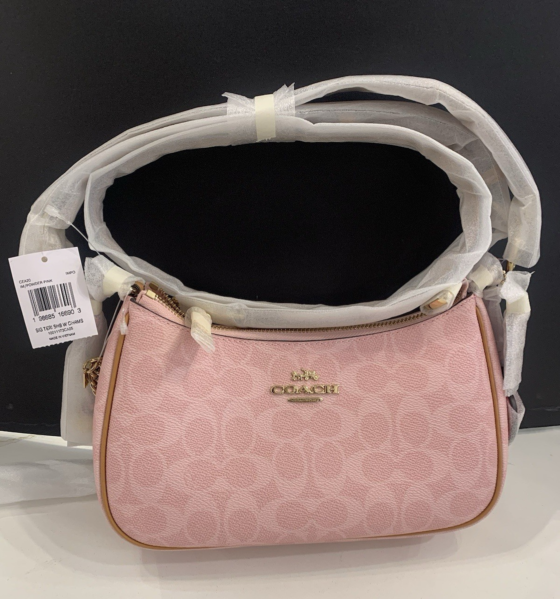 Authentic Coach Teri Shoulder Bag In Signature Canvas With Charms 