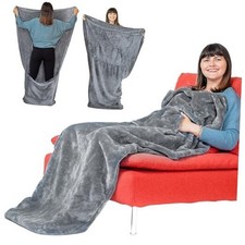 Lightweight Foot Pocket Blanket -Patent Pending- Gamer Gift Fleece Silver Grey
