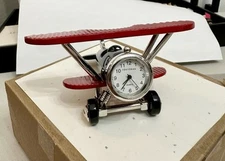 TOKIBOTS by TokyoBay Red Black Biplane Clock Rolling Wheels Metal W/Box