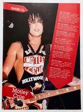 MOTLEY CRUE~NIKKI SIXX LIVE~ORIG 1989 POSTER~FULL PAGE MAGAZINE PINUP CLIPPING