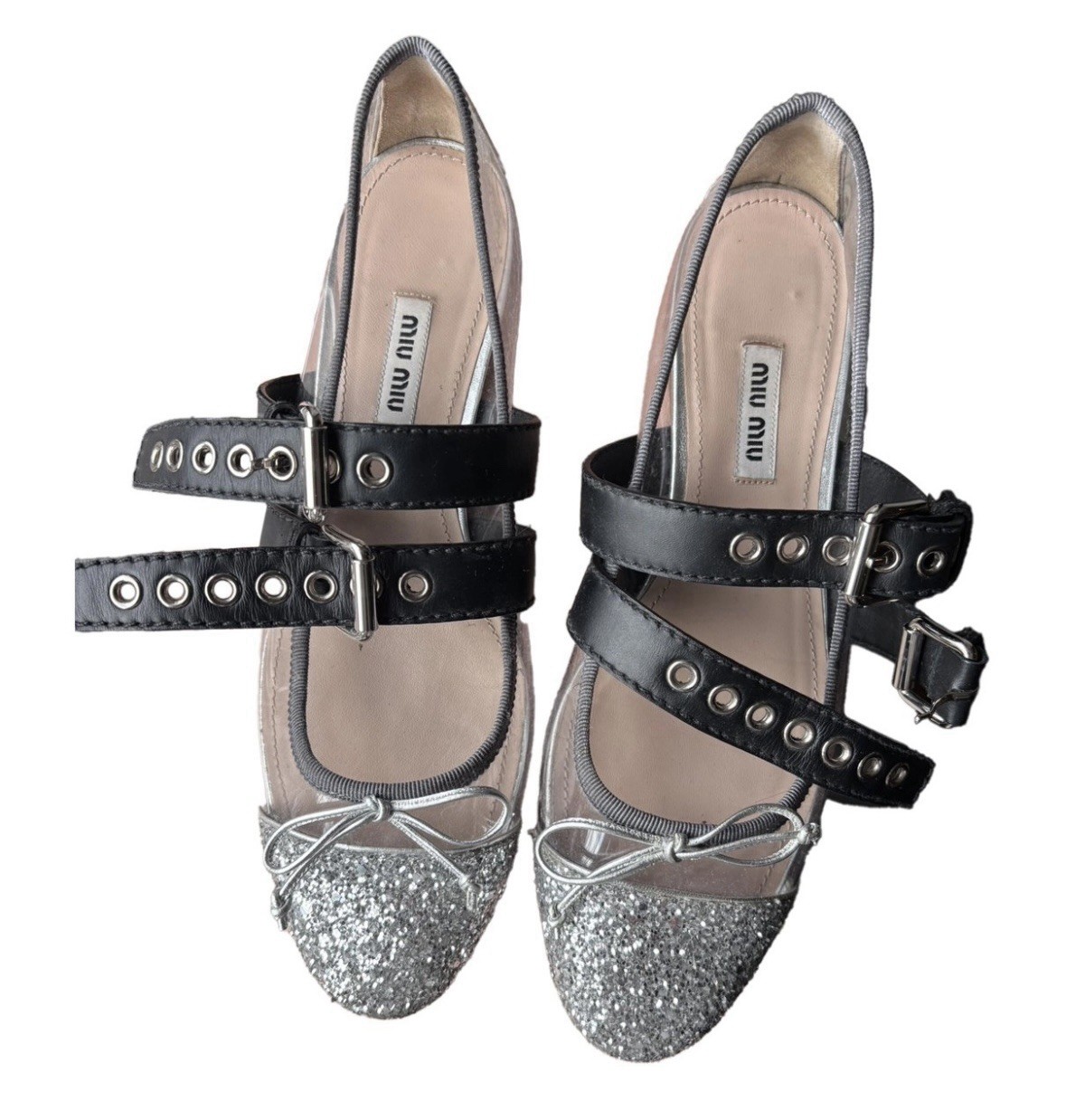 Miu Miu Glitter Toe Flats with Straps