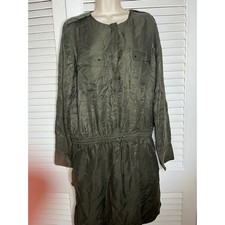 Vince Olive Green Silky Mini Dress Long Sleeve Drawstring Waist Pockets L $448