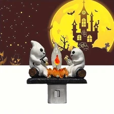 1PCS Ghosts Roasting Campfire Flicker Flame Night Light Halloween Decor