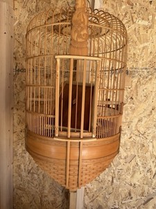 Wood Single Bird Cage Brown Asian-Inspired Design Decorative Home Decor Accent