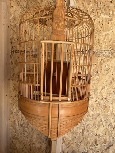 Wood Single Bird Cage Brown Asian-Inspired Design Decorative Home Decor Accent