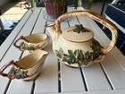 Vintage 1940’s McCoy Ivy Leaf Tea Set Lidded Teapot Creamer & Sugar Bowl