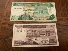 10 & 5 Mauritius Rupees banknotes